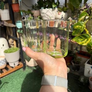 Set of Hand Painted Green Glass Tumblers